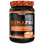 ALR Humapro Mandarin Orange bottle displaying the amino acid matrix for lean muscle support