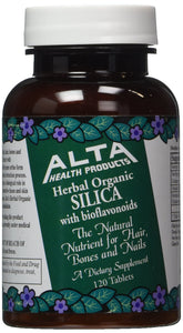 Alta Health Silica tablet pack with bottle label, supports collagen-related tissues and skin structure