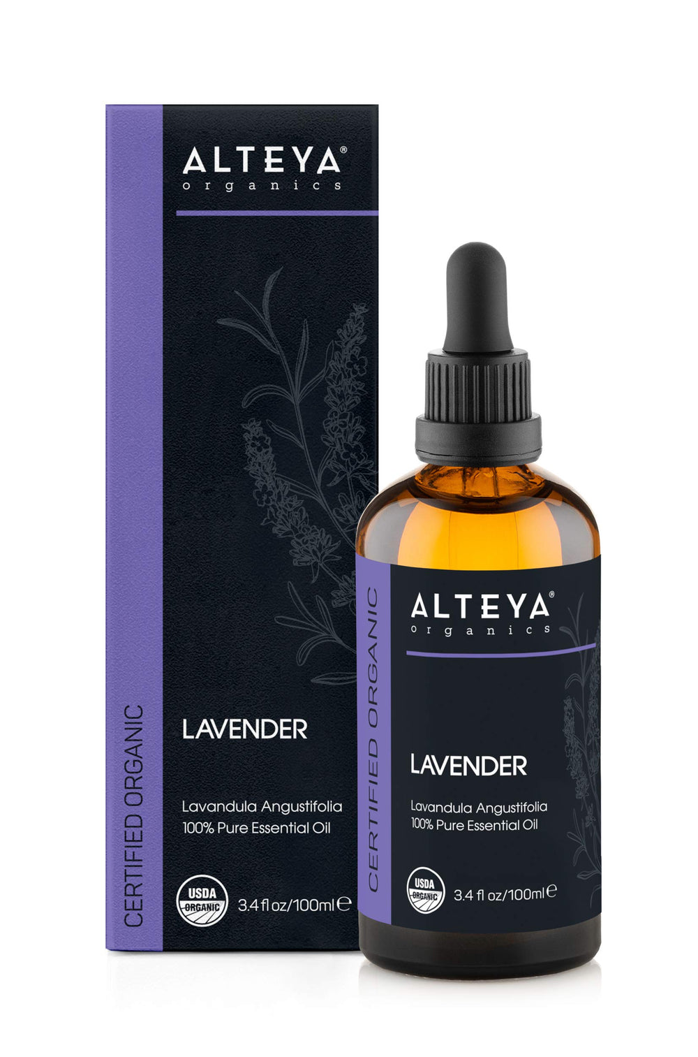 Alteya Organics lavender oil bottle highlighting purity for aromatherapy and skin care rituals.