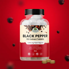 Amazing Botanicals Black Pepper 10X bottle label emphasizes high-purity Piper nigrum extract.