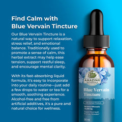 Amazing Botanicals Blue Vervain tincture label highlights purity and potency for mindful use.
