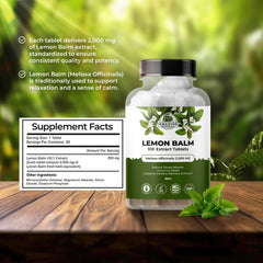 Amazing Botanicals Lemon Balm bottle open with tablets ready to take