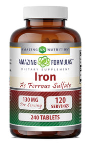Amazing Formulas iron ferrous sulfate tablets bottle for daily iron support.
