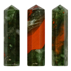 Amazing Gemstone African Bloodstone crystal point hexagonal cut enhances grid layouts.
