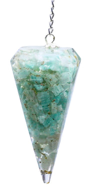 Amazing Gemstone Amazonite Orgone Pendulum front view for divination and dowsing