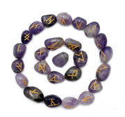 Amazing Gemstone amethyst runes set with 25 engraved stones for intuitive divination