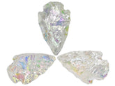 Amazing Gemstone Angel Aura Quartz Arrowhead close-up highlights natural iridescent surface for crafts