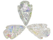 Amazing Gemstone Angel Aura Quartz Arrowhead close-up highlights natural iridescent surface for crafts
