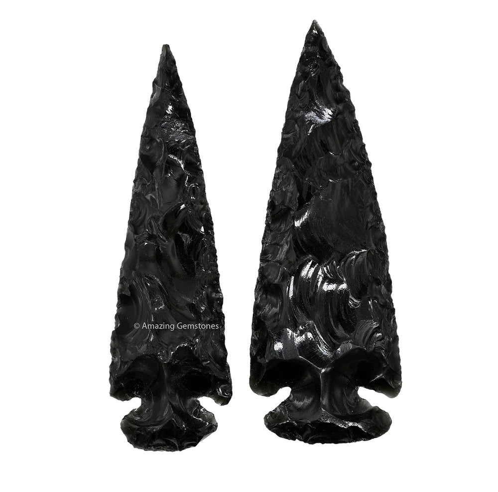 Amazing Gemstone black obsidian arrowhead two-piece set for DIY jewelry projects.