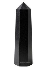 Amazing Gemstone Black Tourmaline Tower front view for energy purification and focus.