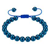 Amazing Gemstone Blue Hematite bracelet close-up beads emphasize grounding energy.