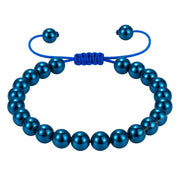 Amazing Gemstone Blue Hematite bracelet close-up beads emphasize grounding energy.