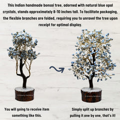 Amazing Gemstone Blue Opal Crystal Tree of Life sits elegantly as a desk accessory.