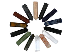 Amazing Gemstone crystal points during meditation with calming focus.