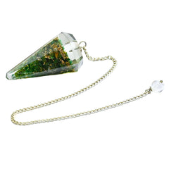 Amazing Gemstone green aventurine orgone pendulum measures about two inches for portable use
