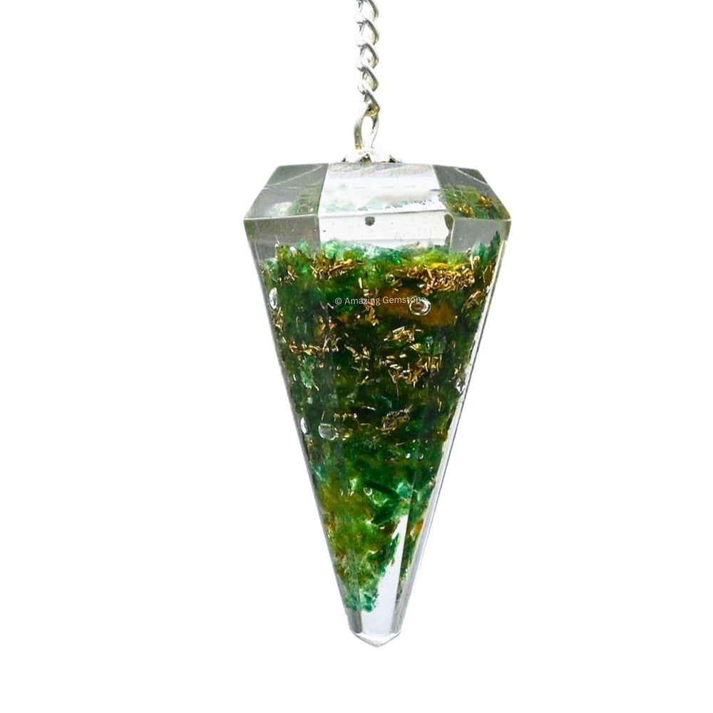 Amazing Gemstone green aventurine orgone pendulum with hexagonal facets for precise divination