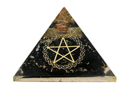 Amazing Gemstone Large Orgone Pyramid front view highlights shungite energy for spaces.