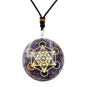 Amazing Gemstone Orgone Pendant amethyst crystal close-up for calming energy.