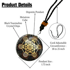 Amazing Gemstone Orgone Pendant Chakra Metatron Cube detail; versatile necklace for both women and men.