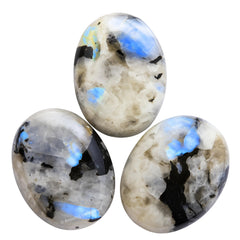 Amazing Gemstone Rainbow Moonstone palm stone with natural color variation for a thoughtful practice