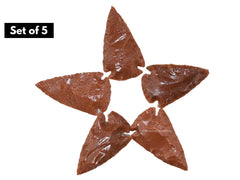 Amazing Gemstone red goldstone arrowheads five-piece set in velvet bag for display.