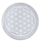 Amazing Gemstone selenite charging plate with flower-of-life engraving for crystal cleansing