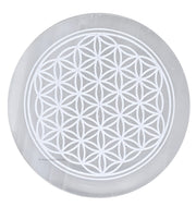 Amazing Gemstone selenite charging plate with flower-of-life engraving for crystal cleansing