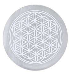 Amazing Gemstone selenite charging plate with flower-of-life engraving for crystal cleansing