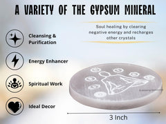 Amazing Gemstone Selenite plate with Buddha engraving supports meditation and calm focus