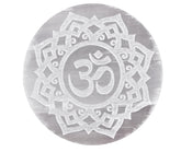 Amazing Gemstone selenite plate with Flower of Life engraving for crystal cleansing.