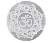 Amazing Gemstone selenite plate with Flower of Life engraving for crystal cleansing.