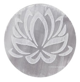 Amazing Gemstone selenite plate with lotus engraving for crystal cleansing.