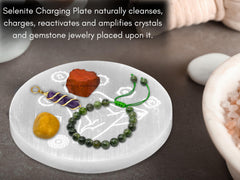 Amazing Gemstone selenite plate in a serene workspace enhances energy flow
