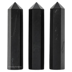 Amazing Gemstone Shungite point with velvet pouch for gift-ready use.