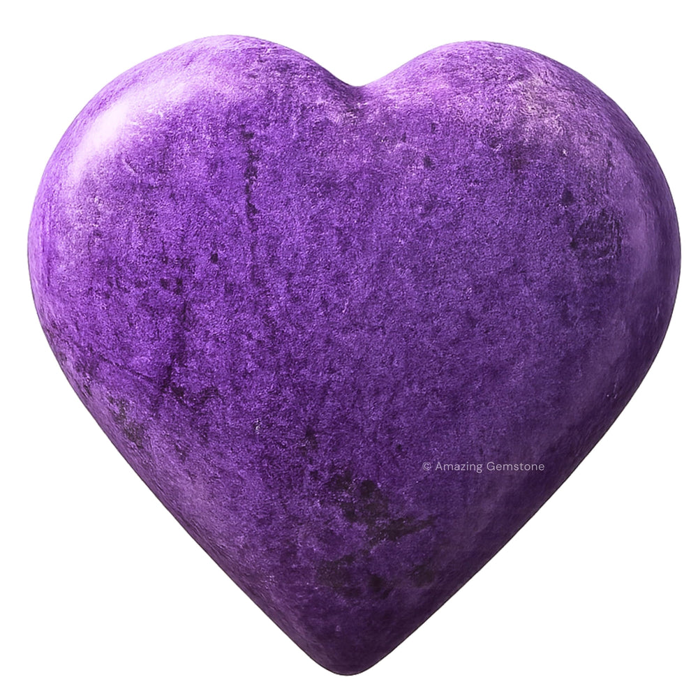 Amazing Gemstone Stichtite heart palm stone for 2-inch massage and chakra work.