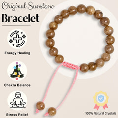 Amazing Gemstone Sunstone Bracelet close-up shows authentic sunstone beads and artisanal craftsmanship.