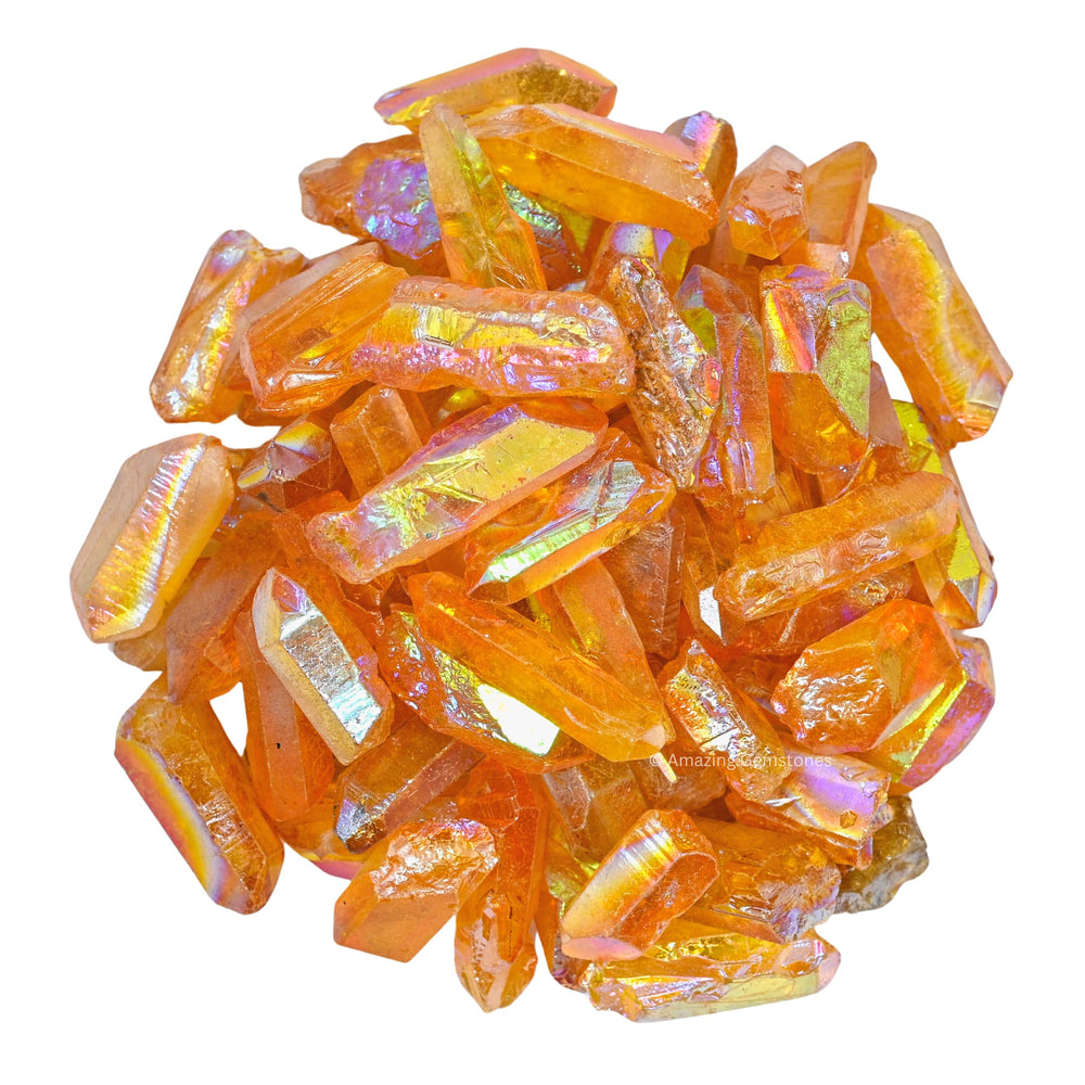 Amazing Gemstone Tangerine Aura Quartz raw crystal point for meditation focus.