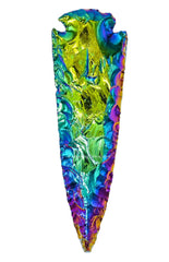 Amazing Gemstone titanium aura quartz arrowhead closeup showing shimmering iridescence for craft accents