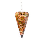 Amazing Gemstone Unakite Orgone Pendulum closeup highlights natural crystal detail for divination use