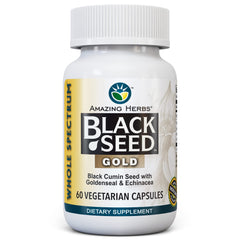 Amazing Herbs Black Seed Gold bottle with immune-support blend.