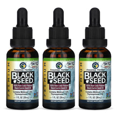 Amazing Herbs black seed oil bottle with clear label for daily wellness
