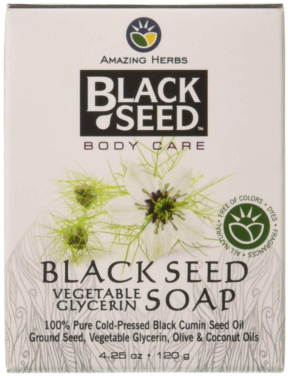 Amazing Herbs Black Seed Vegetable Glycerin Soap bar closeup showing creamy lather