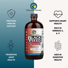 Amazing Herbs Egyptian Black Seed Oil label front showing organic quality.