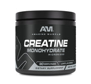 Amazing Muscle bottle closeup of unflavored creatine monohydrate for steady energy support.
