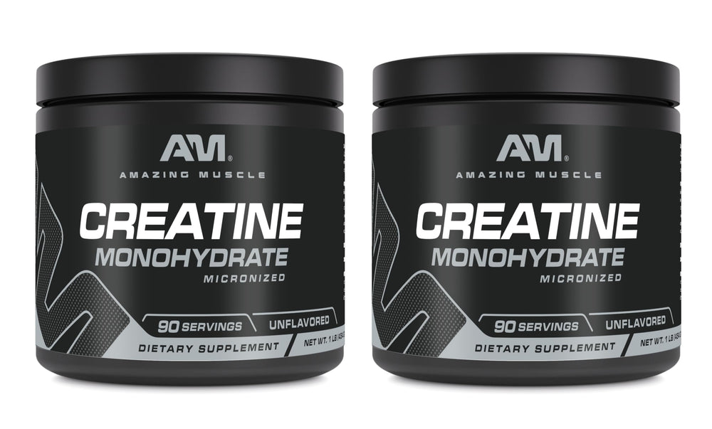 Amazing Muscle creatine monohydrate bottle showing unflavored powder ready to mix.