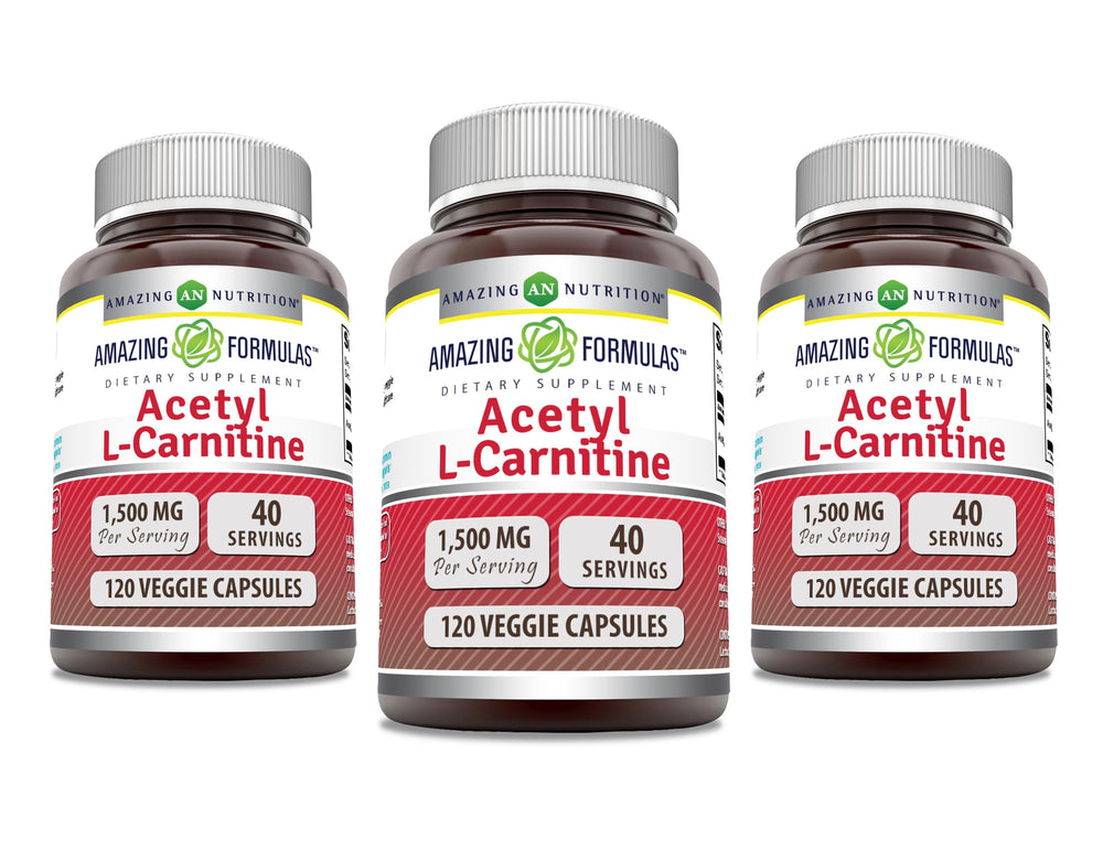 Amazing Nutrition Acetyl L-Carnitine HCl 1500 mg serving bottle supports daily energy metabolism.