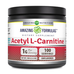 Amazing Nutrition Acetyl L-Carnitine powder with scoop supports daily energy and focus.