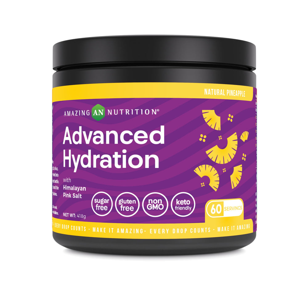 Amazing Nutrition Advanced Hydration powder tub front for enhanced workout hydration
