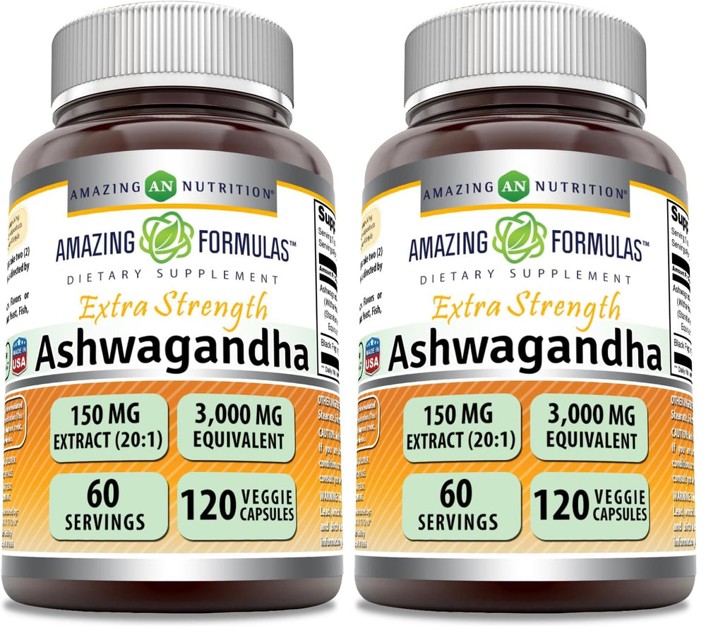 Amazing Nutrition Amazing Formulas Ashwagandha bottle on shelf for daily wellness.