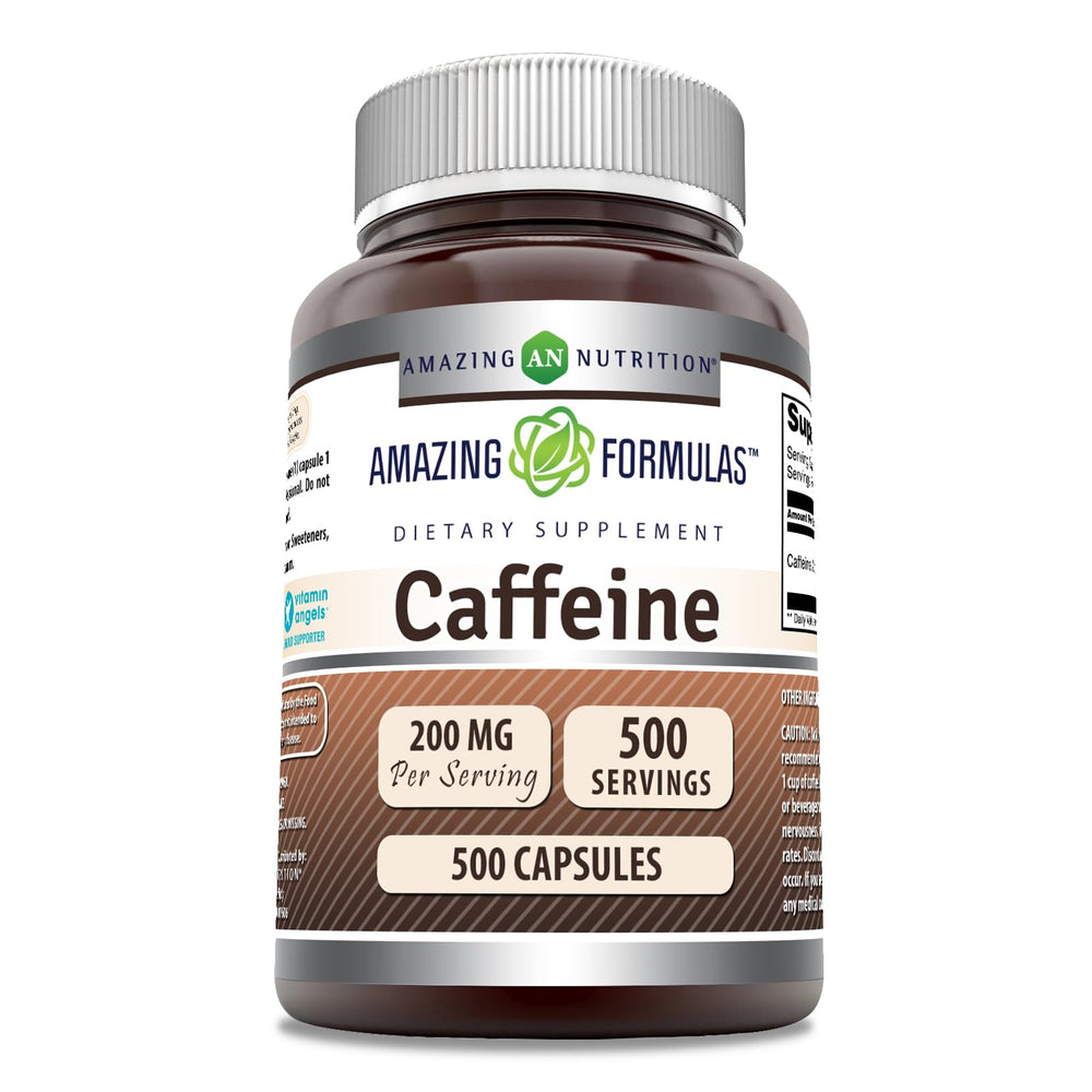 Amazing Nutrition's Amazing Formulas caffeine bottle front for quick morning energy and focus.